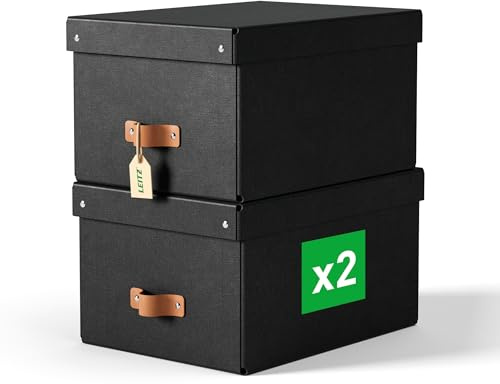 Leitz Puro Förvaringslåda Med Lock, Hållbar, 17 Liter, Stapelbar, För Hemmet och Kontoret, 27 x 37 x 20 cm, Svart, 2-pack