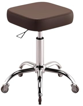 Taburete ajustable con ruedas de 40 a 58 cm, silla giratoria de 360° para salones, oficinas y clínicas, color marrón, altura ajustable, asiento de estudio cosmético