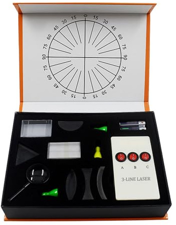 FTVOGUE Kit de Experimentos ópticos, Caja de Prueba óptica, Conjunto de Laboratorio de Física con Prisma de Lente Convexa Cóncava para Niños, Padres, Educación Científica