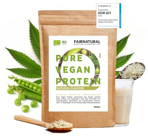 FAIRNATURAL Protein-Pulver VEGAN BIO Neutral, Veganes Proteinpulver ohne Soja [Regional aus Deutschland] 600g veganes 5K Protein ohne Süßungsmittel - Eiweiß-Pulver auch zum Low-Carb Backen ohne Zucker