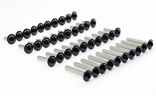 Motorrad Linsenkopfschrauben Edelstahl V2A schwarz M4 M5 M6 M8 M10 Schrauben Innensechskant breit, Stückzahl:10 Stk., Abmessung Schrauben:M5x20