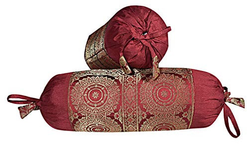 Real Online Seller Set mit 2 Stück indische zylindrische Rohr-Nackenrollenbezügen, Jacquard-Brokat-Bordüre, rund, waschbar, Zylinder-Kissenbezüge, dekorativer Kissenbezug für Frühlingssofa.
