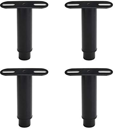 Round Tube Row Skeleton Bed/Bed Beam Support Legs,T-Shaped Cold Rolled Iron Retractable Furniture Legs,12.5-21.5cm Adjustable Bathroom Cabinet Legs,with Screws,4pcs (Black)