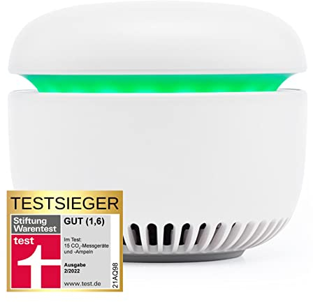 CO2 Messgerät CARU air, Kohlendioxid Ampel für Luftqualität, Luftgütemonitor, Sensor 400~10000 ppm, für Zuhause, Schule und Büro, preisgekröntes Design, Schweizer Qualität, Plug & Play, Datensicher