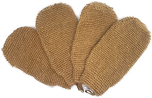 4 Pack 100% Natural Exfoliating Hemp Glove Mitt Mitten - Bath Sponge Scrubber Remove Dead Skin - Deep Clean & Invigorate Your Skin - Machine Wash and Dry - Double Sided Available