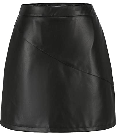 JiangKui Jupe en Cuir Pu Été Femmes Jupe Courte en Cuir Vêtements Pour Femmes Noir, XL