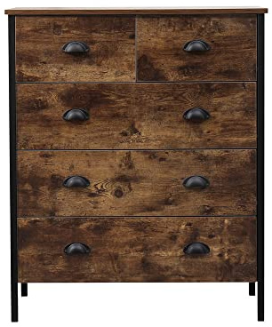 Homemade Deisgn Rustic Chest of Drawers Metal Legs & Handles Storage Cabinet Organiser Unit for Hallway, Living Room,Bedroom (2+3 drawers chest)