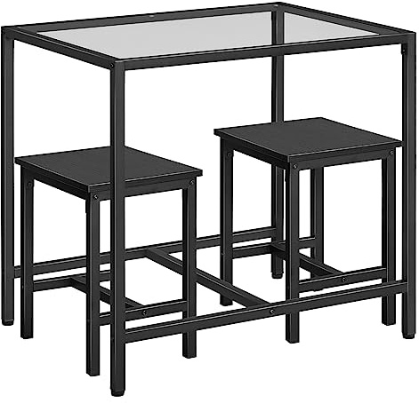HOOBRO Mordern Dining Table Set, Glass Dining Room Table Set for Small Spaces, Kitchen Table and Chairs for 3 Table with Chairs Home Furniture Rectangular, Black BK80CZ01