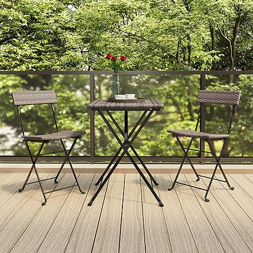Homgoday Vikbar 3 st polyrotting grå Bistro set, trädgård matsal set, trädgårdsmöbler stol, utomhus trädgårdsbord och stolar set, trädgårdsmöbler set