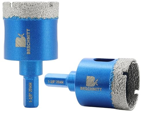 Dry Diamond Core Drill Bit Set,BRSCHNITT 2pcs 35mm Diamond Hole Saw Core Drill Bit with Hex Shank for Porcelain Tile Ceramic Stone Granite Marble