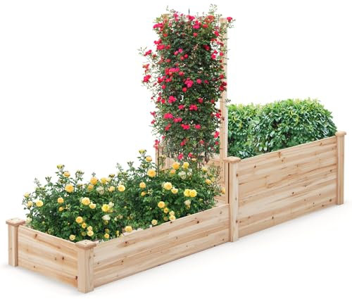 RELAX4LIFE Fioriera da Esterno con Spalliera in Legno, Orto Rialzato con Grigliato e 2 Cassette, Fioriera di Fiori e Piante Rampicanti per Giardino/Balcone/Terrazza/Cortile