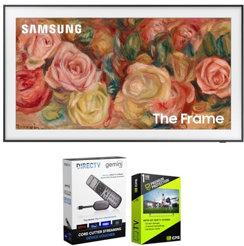SAMSUNG QN50LS03DA 50 inch The Frame QLED 4K Smart TV (2024 Model) Bundle with Redeemable DIRECTV Gemini Air Streaming Device and 1 YR CPS Enhanced Protection Pack