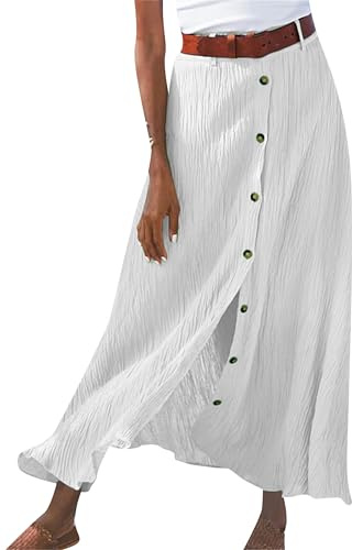 EFOFEI Women Summer Beach Boho Long Skirts High Waisted Pleated Maxi Skirts Loose High Waist Button Down Skirt