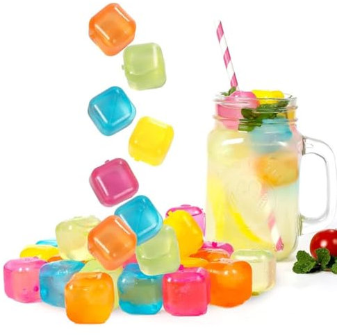 WeddHuis 60 cubetti di ghiaccio riutilizzabili per bevande fredde e cocktail, plastica, colorati.