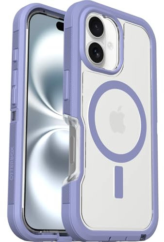 OtterBox Defender Series XT MagSafe Case for iPhone 16, Shockproof, Drop proof, Ultra-Rugged, Protective Case, 7x Tested to Military Standard, Clear/Purple