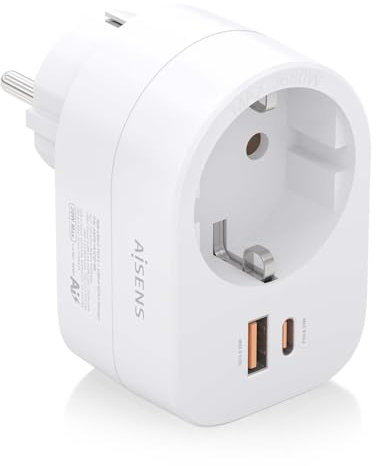 REGLETA PARED AISENS 1 TOMA USB-C 20W PD3.0 USB-A 20W QC3.0 BLANCO