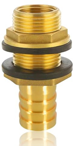 Traversée de réservoir en laiton avec douille, filetage extérieur 3/4 x filetage intérieur 1/2 avec douille de tuyau de 19 mm, pour tonneau de pluie, réservoirs d'eau, citernes
