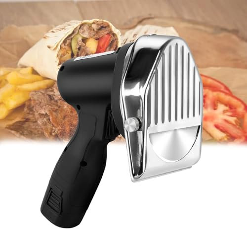 ERSINIAN Cuchillo eléctrico inalámbrico para shawarma y Doner Kebab, Cortador de shawarma eléctrico Comercial, Cuchillo rebanador Gyro Doner Kebab con 2 Cuchillas, Grosor de 0 a 0,3