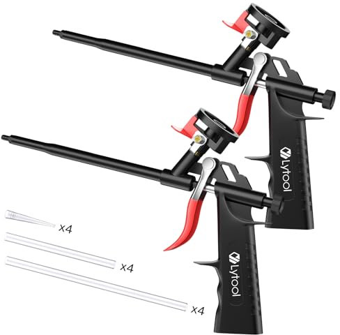 PU Schaumpistole - Lytool 2 tlg. Bauschaumpistole BENÖTIGT KEINE REINIGER Dosierpistole aus Metall für Heimwerker und Profi (mit 12 Verlängerungsrohre)