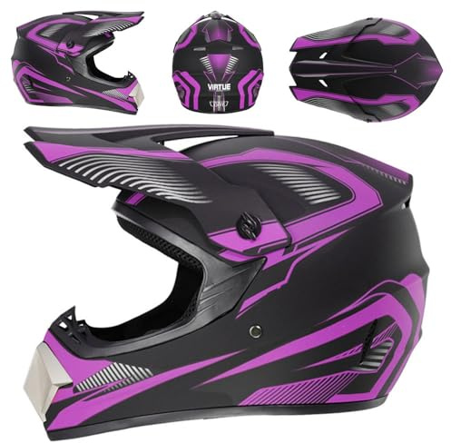 Cascos de Motocross para NiñOs Y NiñAs de 5 A 14 AñOs, Aprobados por El Dot Ideales para Motocross, VehíCulos Todoterreno Y VehíCulos de Cuatro Ruedas(905 Purple Track,S(52-53cm))
