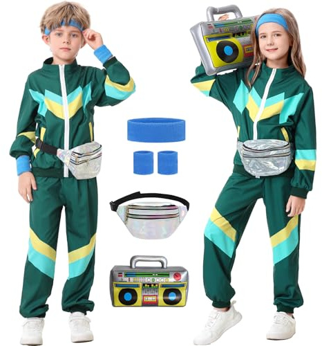Ezuwail Disfraz infantil de los años 80 y 90 para niños y niñas, 6 unidades, unisex, retro, para correr, para niños pequeños, entrenamiento de hip hop, danza, chándal, conjuntos para ropa deportiva