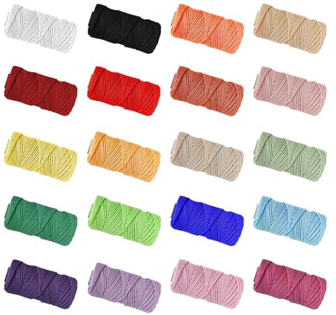 20 pezzi filato macramè 2mm x 30m, filato di cotone cordoncino di cotone corda di cotone, set macramè, cordino di cotone filato macramè, set filato di cotone, per fai da te artigianato bricolage