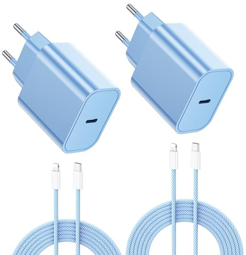 2-Pack Cargador Carga Rapida for iPhone 14/14 Pro/14 Pro Max/14 Plus 13 12 11 SE XR X XS 8 7, iPad Air Mini, AirPods, 25W USB C Carregador Enchufe Rapido Adaptador Charger Corriente con 2M Cable