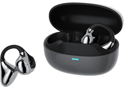 TANALAZ Auriculares Abiertos I5, inalámbricos Bluetooth 6.0 con cancelación de Ruido ENC, IPX5 Impermeable, 36 Horas de reproducción, Control táctil, Ajuste Seguro para Ejercicio, Correr (Gris)