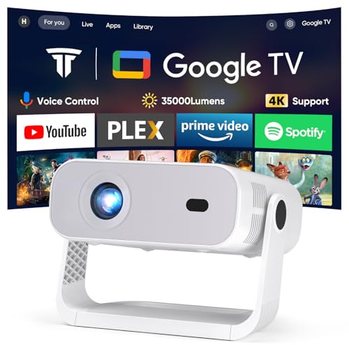 Wielio 2026 New Google TV Projector Built-in Apps Native 1080P 4K Supported WiFi 6 Bluetooth 5.2, 35000 Lumens, Low Fan Noise (<30dB), Home Cinema Projector for iOS/Switch /PS5