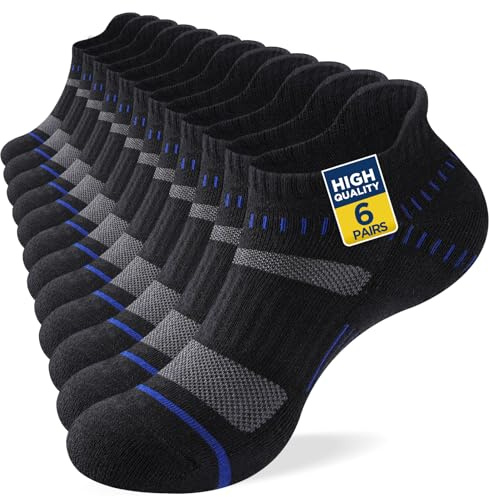 Niofind Calzini Uomo Corti 6 Paia Sportivi, Ammortizzati Cotone Traspirante, per Corsa Camminata Escursionismo, Nero
