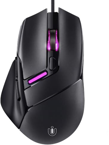 Uineer Wired Gaming Mouse, 7200 DPI, 6 Programmable Buttons, RGB Lighting