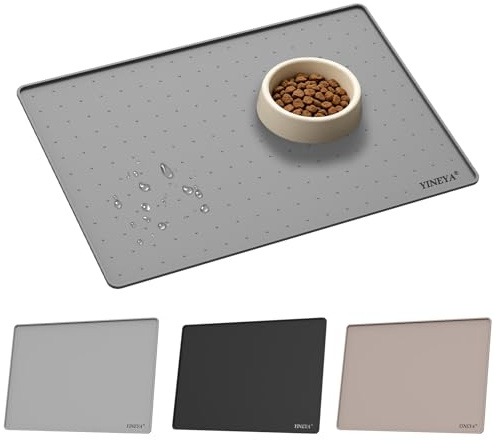 YINEYA - Tappetino Per Ciotola Per Cani E Gatti, Tappetino in silicone Anti-fuoriuscita, Impermeabile E Antiscivolo, Con Bordi Rialzati, Resistente, 46 X 31 cm, Bronzo
