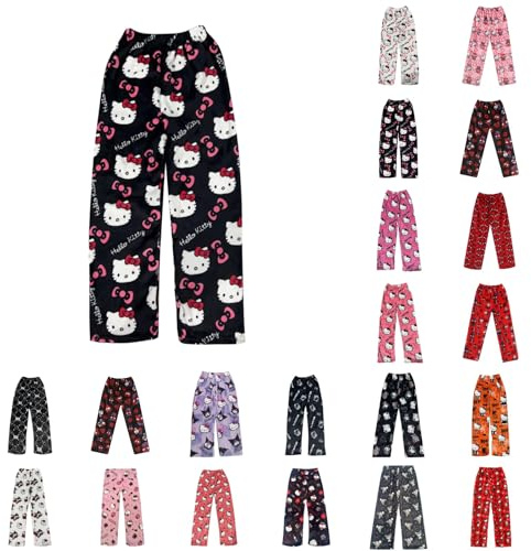 Chnnamzu Pantalon Pyjama Femme Homme - Bas de Pyjama Flanelle Polaire Chaud Doux et Confort Pijamas Anime Cartoon Y2k Kawaii Vêtements de Nuit Pyjamas Pants Bottoms Printemps Automne Hiver