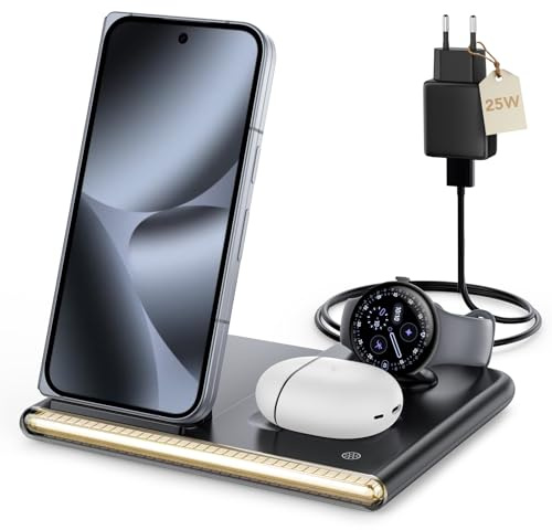 Endast för Google Pixel Watch 4 induktiv laddningsstation med nattlampa | 4-i-1 mobiltelefonladdare kompatibel med Google Pixel 10 Pro Fold, 10 Pro XL, 10 Pro/10/9/8/7 och Buds Pro 2/Pro-hörlurar