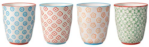 BLOOMINGVILLE Tazas sin Asas Emma - Tazas de café, Tazas de té para la Oficina y el hogar Ø 8,5 x H 10 cm, Azul Rojo Naranja Verde, Cerámica, Juego de 4, Capacidad 300 ml