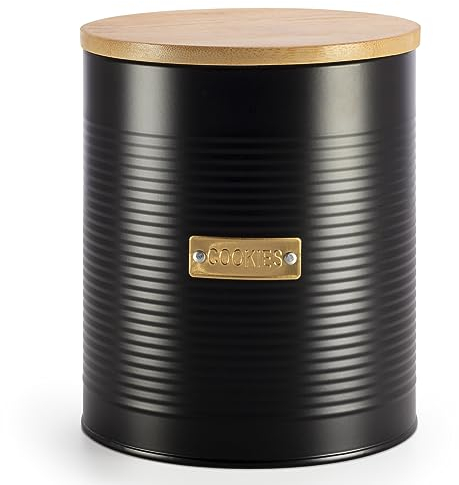 EHC Round Cookie Biscuit Storage Container Jar with Airtight Lid, Black, 2.8L