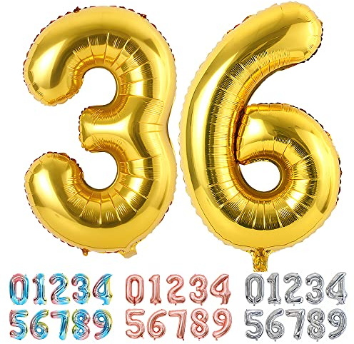 Ponmoo Foil Balloon Number 36/63 Gold, Giant Numbers 0 1 2 3 4 5 6 7 8 9 10-19 20-29 30-39 40-49 50-60-70-80-90-100, Large Balloons for Wedding Anniversary Birthday Party Decoration