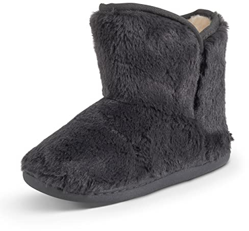 Polar Acogedoras botas de estar por casa de espuma viscoelástica, con cremallera, cubiertas de pelo sintético, con suela de goma, para interiores y exteriores, Dark Grey Fur, 37 EU