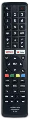 Metronic 495349 - Mando a Distancia infrarrojo ergonómico para TV (LCD, LED, Plasma) Compatible Smart TV Thomson y TCL, Teclas Netflix y Youtube