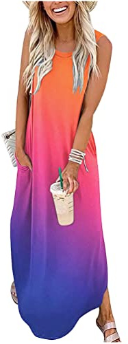 CHUNTIANRAN Maxi Abito da Donna Estivo Senza Maniche Casual Allentato Tasca Abiti Lunghi hawaiani Spiaggia Moderna t-Shirt Vestito, Gradien-10, XL