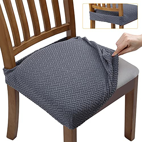 Fuloon Housse de Chaise Siege Extensible Gaufrée Jacquard Amovibles Lavables pour Salle à Manger Cuisine Bureau Hôtel (6PCS, avec Sangles de Dossier)