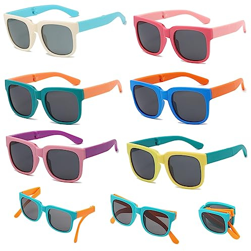 CIOUYAOS 6 Pack Kids Folding Sunglasses, Girls Boys Toddler Sunglasses with UV Protection, Age 3-10 Childrens Multipack Black Shades Multicolour Foldable Frame Small Eyewear for Party Favors Outdoor