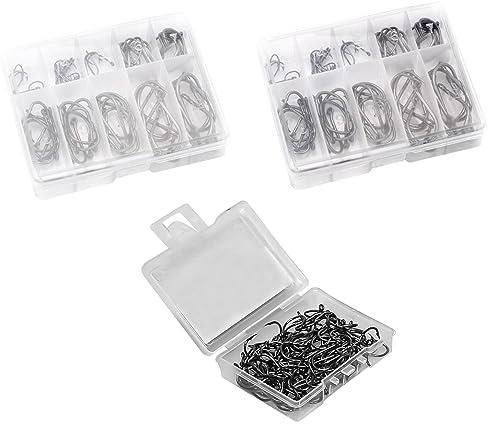 RTRTGS Anzuelos de Pesca, 260 PCS Anzuelos de Pesca en 13 Tamaños, Anzuelos de Púas, Pesca Gancho de Acero al Carbono con Caja de Plástico, 3# - 15#