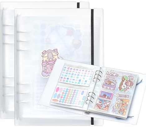 2pcs A5 Sticker Collecting Album,Sticker Organization Storage Book Binder for Planner Stickers Organizers Collector Recipe Cards (3 different sized pockets)