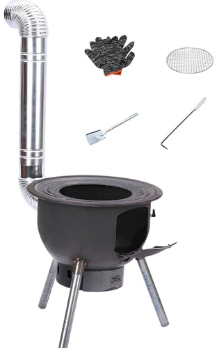 Outdoor Wood Burning Stove, Camping Wood Stove, Heavy Duty Firewood Burning Rocket Stoves With Chimney Pipe, Portable Steel Tent Stove With Grill Rack & Detachable Legs(Ø 48cm)