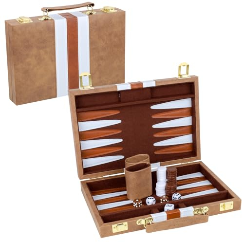 Gesserit Backgammon-Set für 2 Spieler - Klassisches Brettspiel für Erwachsene Mit Hochwertigem PU-Lederetui - Tragbar und Reisefreundlich (Retro-Braun, 11 Zoll)