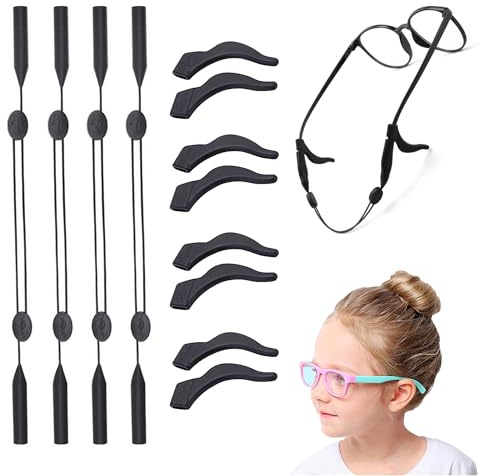 OHYER 8 pièces cordon lunettes enfant garcon crochet silicone lunette enfant Flottant Sangles de Lunettes Réglables Sangle Corde Retenue à Lunettes de lecture Longueur réglable Manchon en silicone (8)