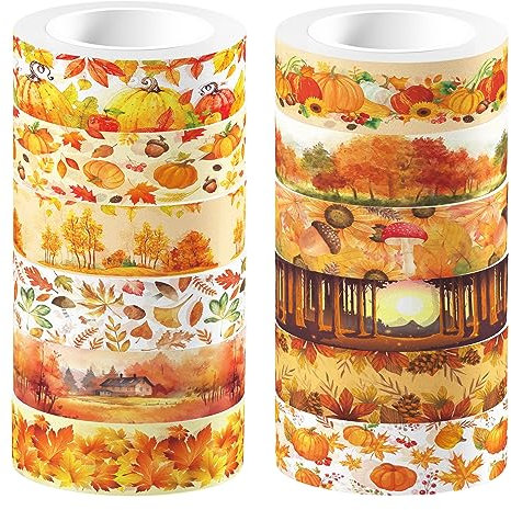 CC HOME Lot de 12 rouleaux de ruban washi de Thanksgiving - Feuilles d'érable - 15 mm - Décoration d'automne - Papier peint Washi - Pour emballer des cadeaux