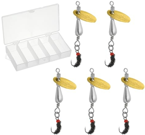 PATIKIL Trout Lures 1/10 oz, 5Pack Trout Spinners Fly Trout Fishing Lures Fishing Spinners Baits Tackle with Tackle Boxes for Freshwater Saltwater Fishing, Silver Tone