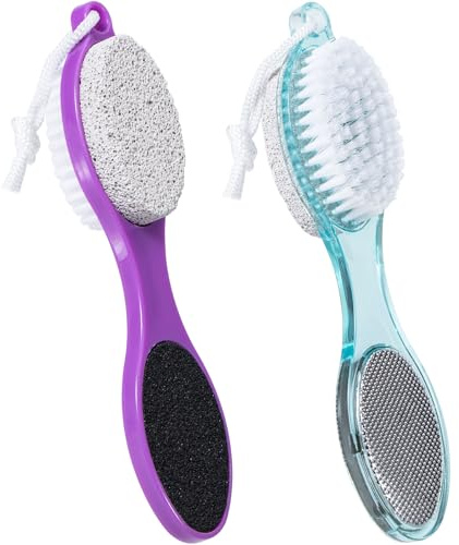 Beomeen Cepillo de piedra pómez para pies 4 en 1, limpiador de pies de ducha, removedor de callos de pie, escofina de pies y papel de lija herramientas de pedicura con asa, pies suaves y lisos para el